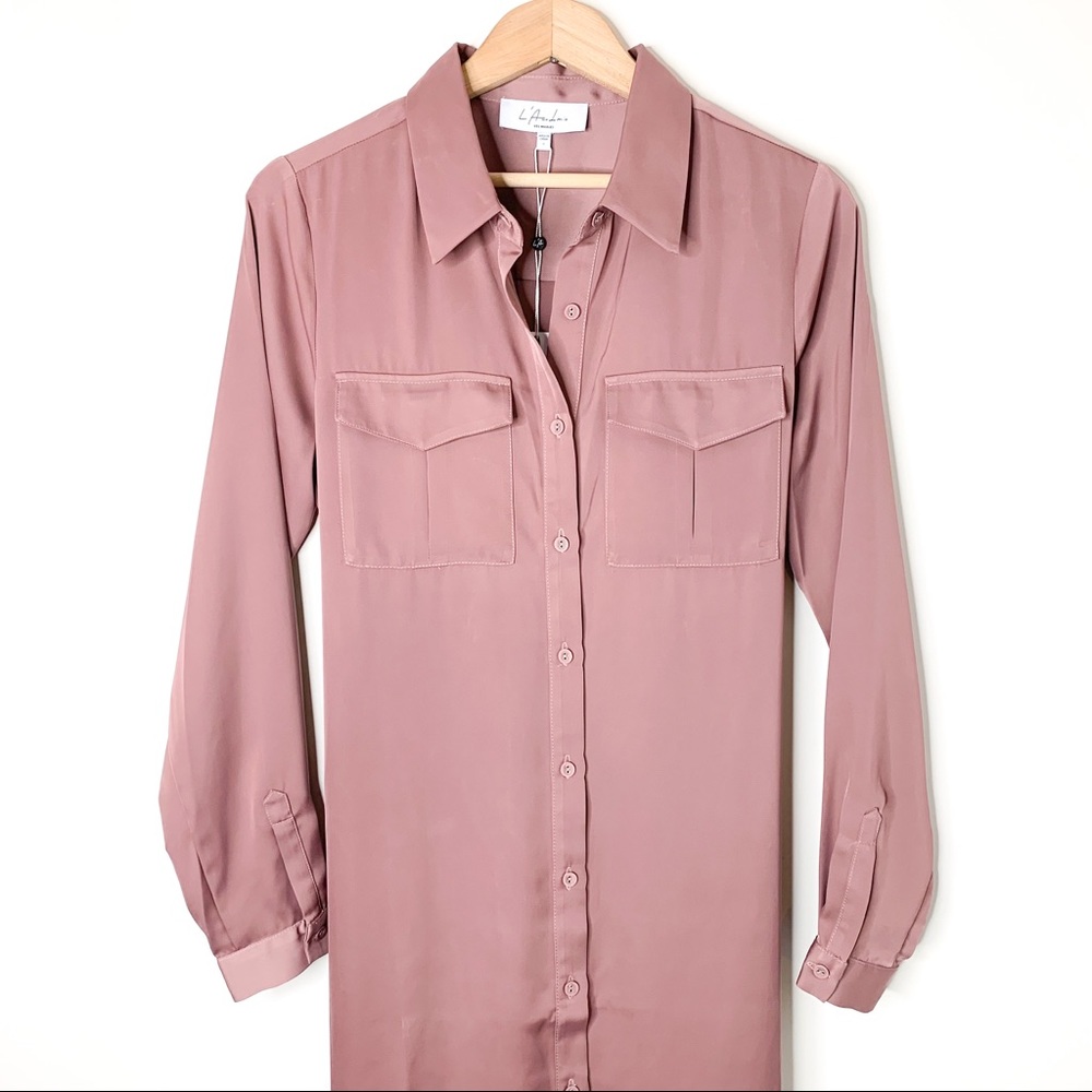 L’Academie Long Sleeve Shirt Dress Mauve S NWT - Picture 3 of 15